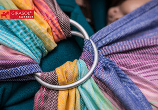 Handwoven wrap conversion ring sling in design Rainbow Dreamer