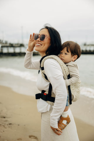 LennyLight wrap conversion soft structured baby backpack carrier (SSC) for children from newborn to 3yrs+ in bamboo / cotton luxury design Infinity Golden Hour