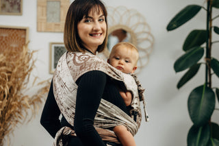 Lenny Hybrid wrap conversion half buckle meh dai baby carrier in print Symphony Brown & Cream