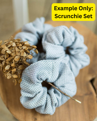 A sample image of a scrunchie set - this is not the design you will receive, this is an example of what the item looks like. You will receive this item in the chosen preorder design for this listing.