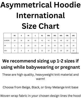 International Size Chart for Asymmetrical Hoodie