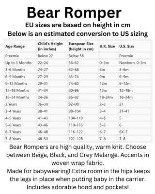 Bear Romper international size chart