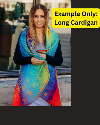 A sample image of a Long Cardigan - this is not the design you will receive, this is an example of what the item looks like. You will receive this item in the chosen preorder design for this listing.