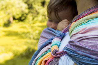 Handwoven wrap conversion ring sling in design Rainbow Dreamer