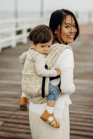 LennyLight wrap conversion soft structured baby backpack carrier (SSC) for children from newborn to 3yrs+ in bamboo / cotton luxury design Infinity Golden Hour