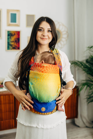 LennyLight wrap conversion soft structured baby backpack carrier (SSC) for children from newborn to 3yrs+ in design Rainbow Lotus