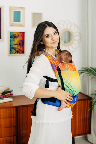 LennyLight wrap conversion soft structured baby backpack carrier (SSC) for children from newborn to 3yrs+ in design Rainbow Lotus