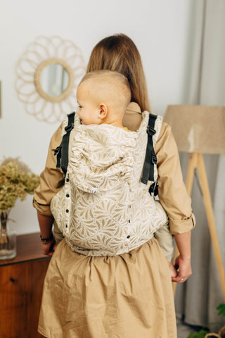 Preschool size wrap conversion soft structured baby backpack carrier (SSC) in bamboo / cotton luxury design Infinity Golden Hour