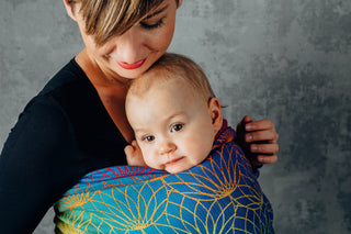 Long woven baby wrap baby carrier in design Rainbow Lotus