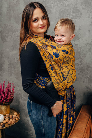 Long woven baby wrap, baby sling, in design Under the Leaves - Golden Autumn