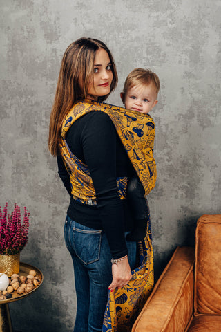 Long woven baby wrap, baby sling, in design Under the Leaves - Golden Autumn