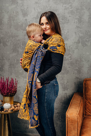 Wrap conversion ring sling in print Under the Leaves - Golden Autumn