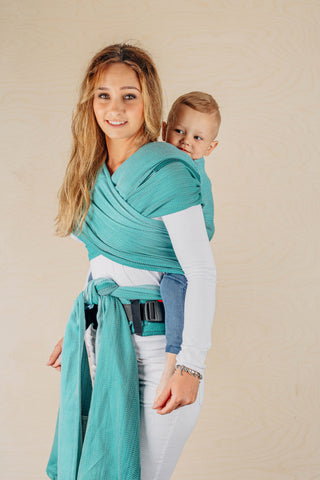 Preschool size Lenny Hybrid wrap conversion half buckle meh dai baby carrier in print Ombre Green