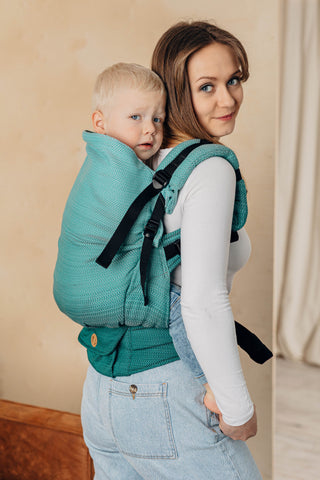 Preschool size soft structured baby backpack carrier in print Ombre Green