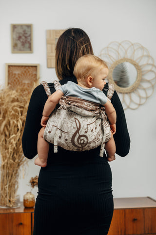 Waist-less wrap conversion baby backpack onbuhimo baby carrier in print Symphony Brown & Cream