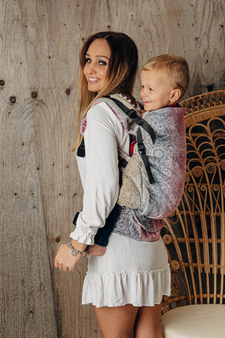 Preschool size wrap conversion soft structured baby carrier ergonomic baby backpack ssc in print Wild Wine Vineyard